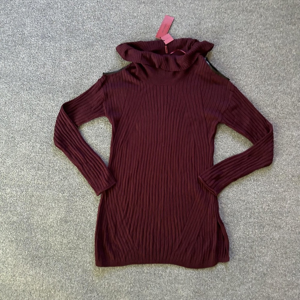 Love Scarlett Sweater Womens Small Cherry Wine Ribbed Cowl Neck Pullover New